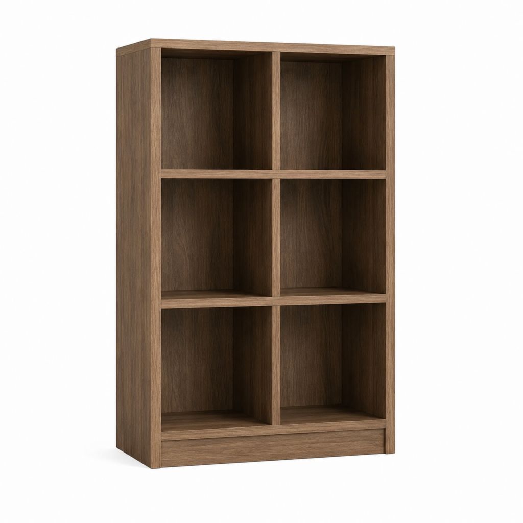 Bibliothèque 6 niches marron noyer en panneaux MDF 60 x 30 x 120 cm