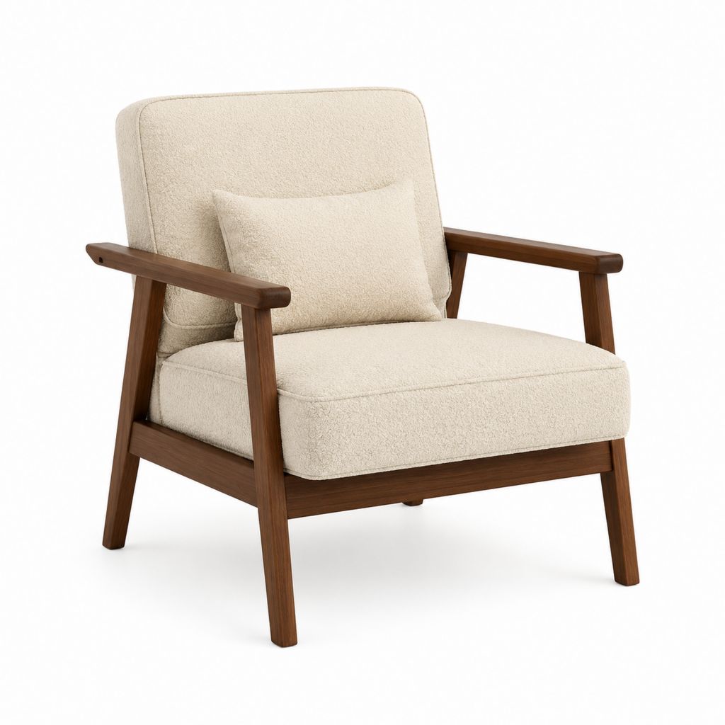 Fauteuil de salon beige en polyester bouclé avec structure en bois massif 76 x 80 x 84 cm