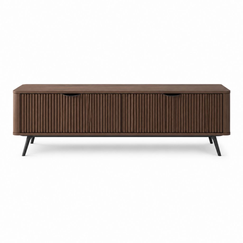 Meuble TV rectangulaire noyer en MDF plaqué noyer 180 x 40 x 55 cm