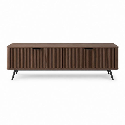 Meuble TV rectangulaire noyer en MDF plaqué noyer 180 x 40 x 55 cm