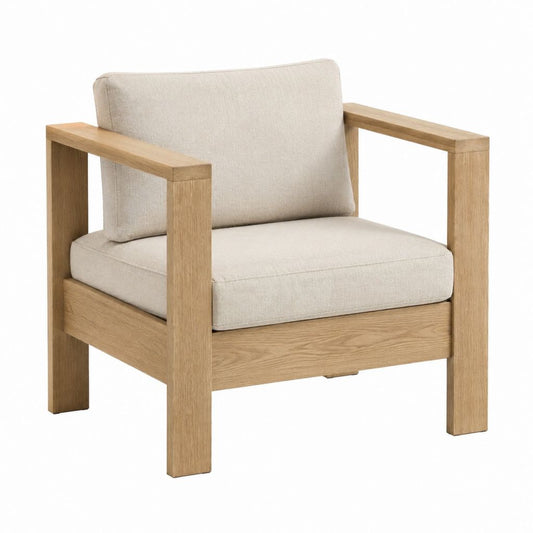 Fauteuil de jardin en bois massif beige avec coussins 68 x 75 x 78 cm