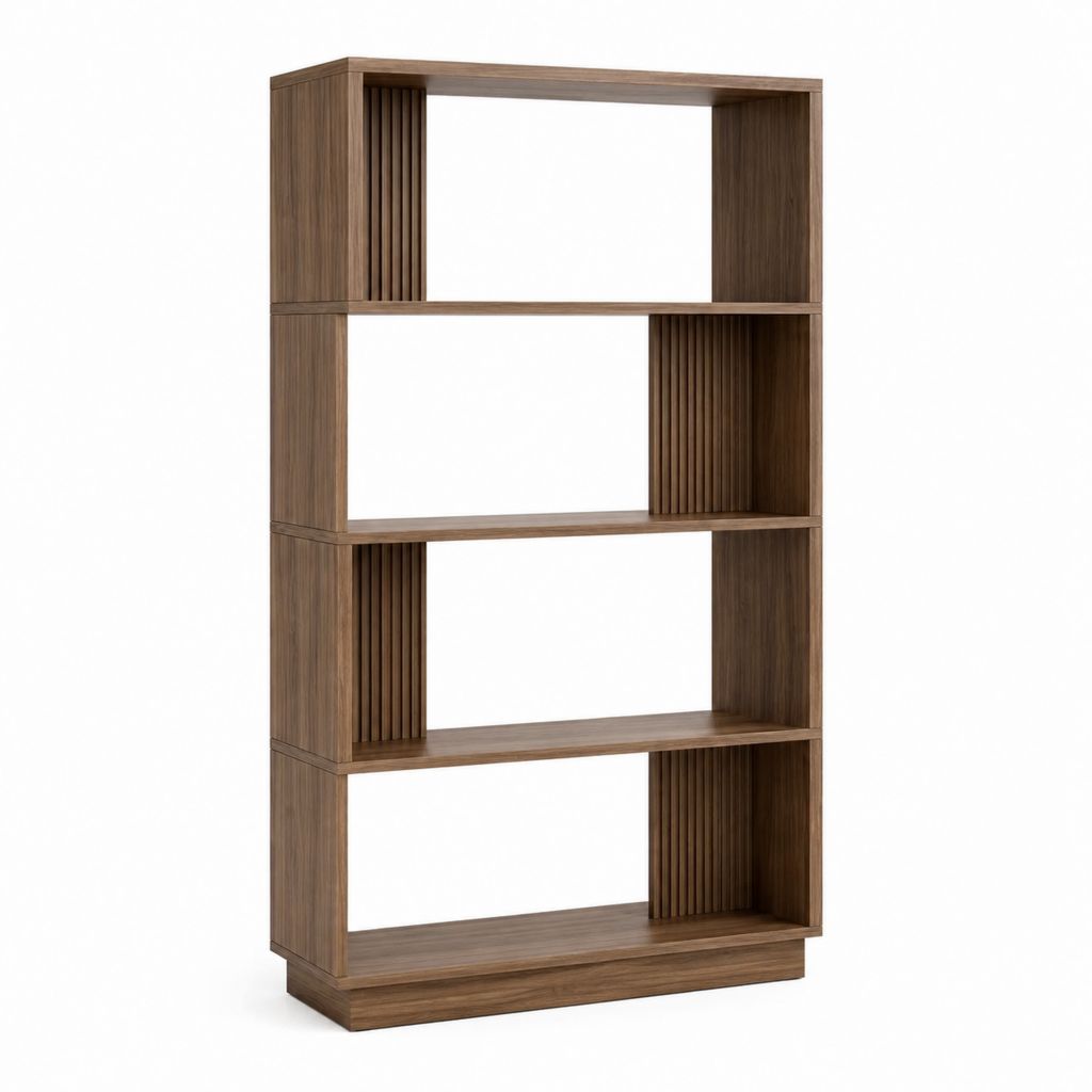 Bibliothèque ouverte 4 niveaux brun noyer en MDF rectangulaire 90 x 35 x 180 cm