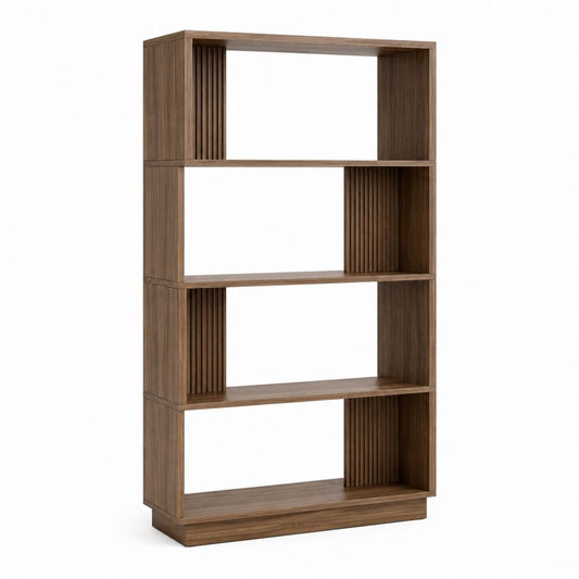 Bibliothèque ouverte 4 niveaux brun noyer en MDF rectangulaire 90 x 35 x 180 cm