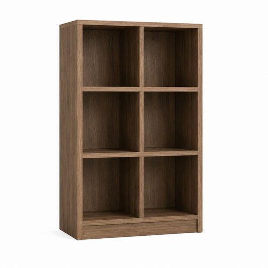 Bibliothèque 6 niches marron noyer en panneaux MDF 60 x 30 x 120 cm