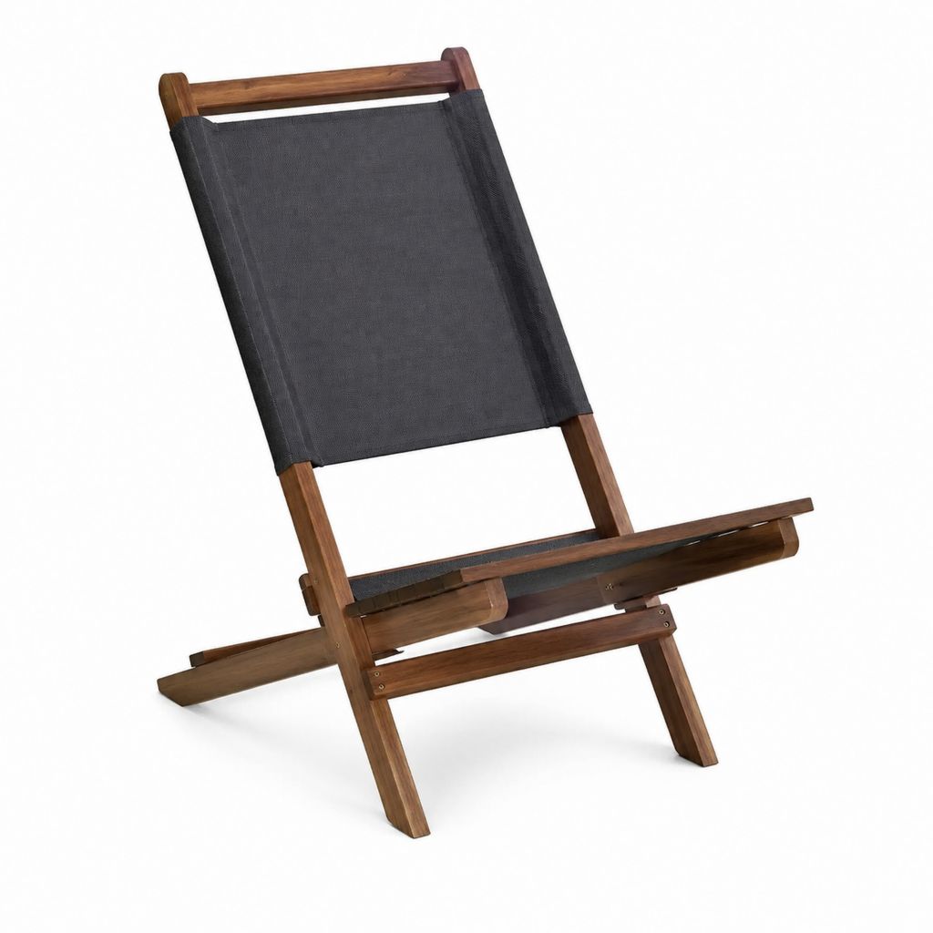 Chaise de jardin pliante noire en acacia massif avec toile polyester 58 x 80 x 98 cm