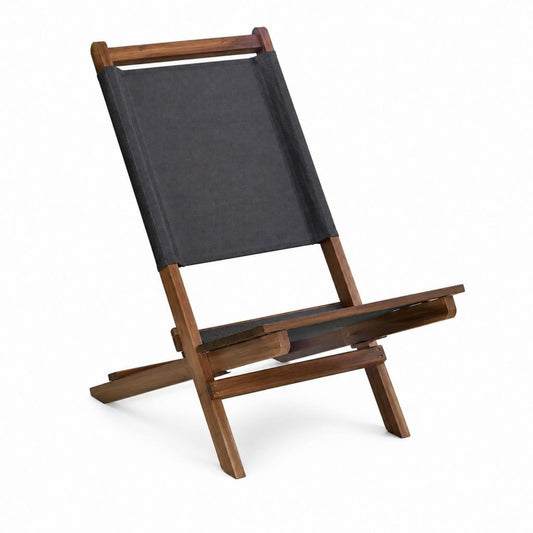 Chaise de jardin pliante noire en acacia massif avec toile polyester 58 x 80 x 98 cm