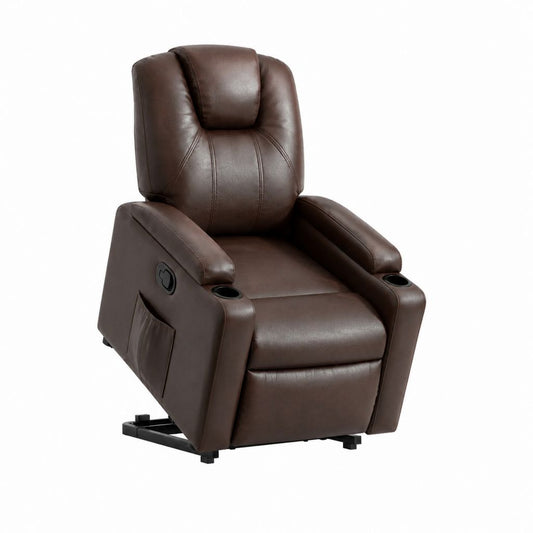 Fauteuil relax inclinable manuel marron en cuir synthétique PU 90 x 95 x 105 cm