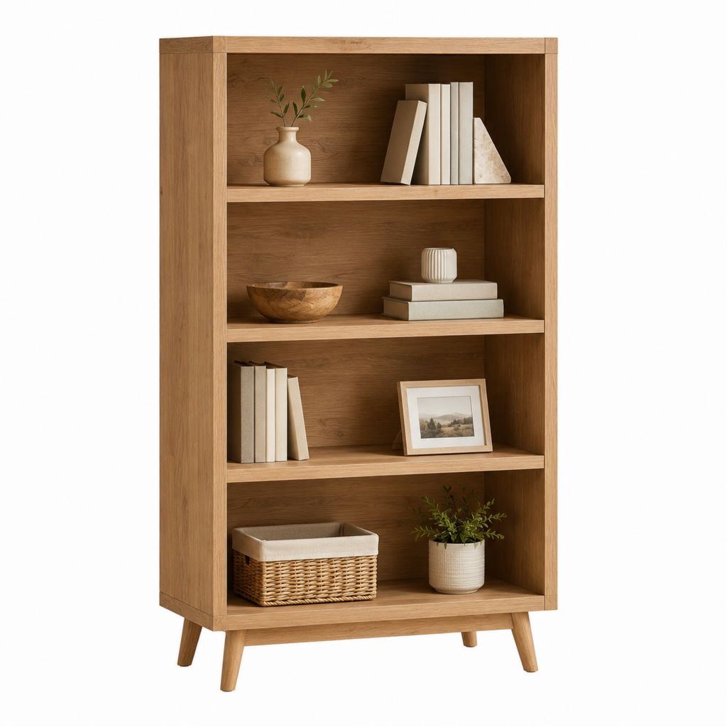 Bibliothèque ouverte effet chêne en panneaux MDF 80 x 35 x 180 cm