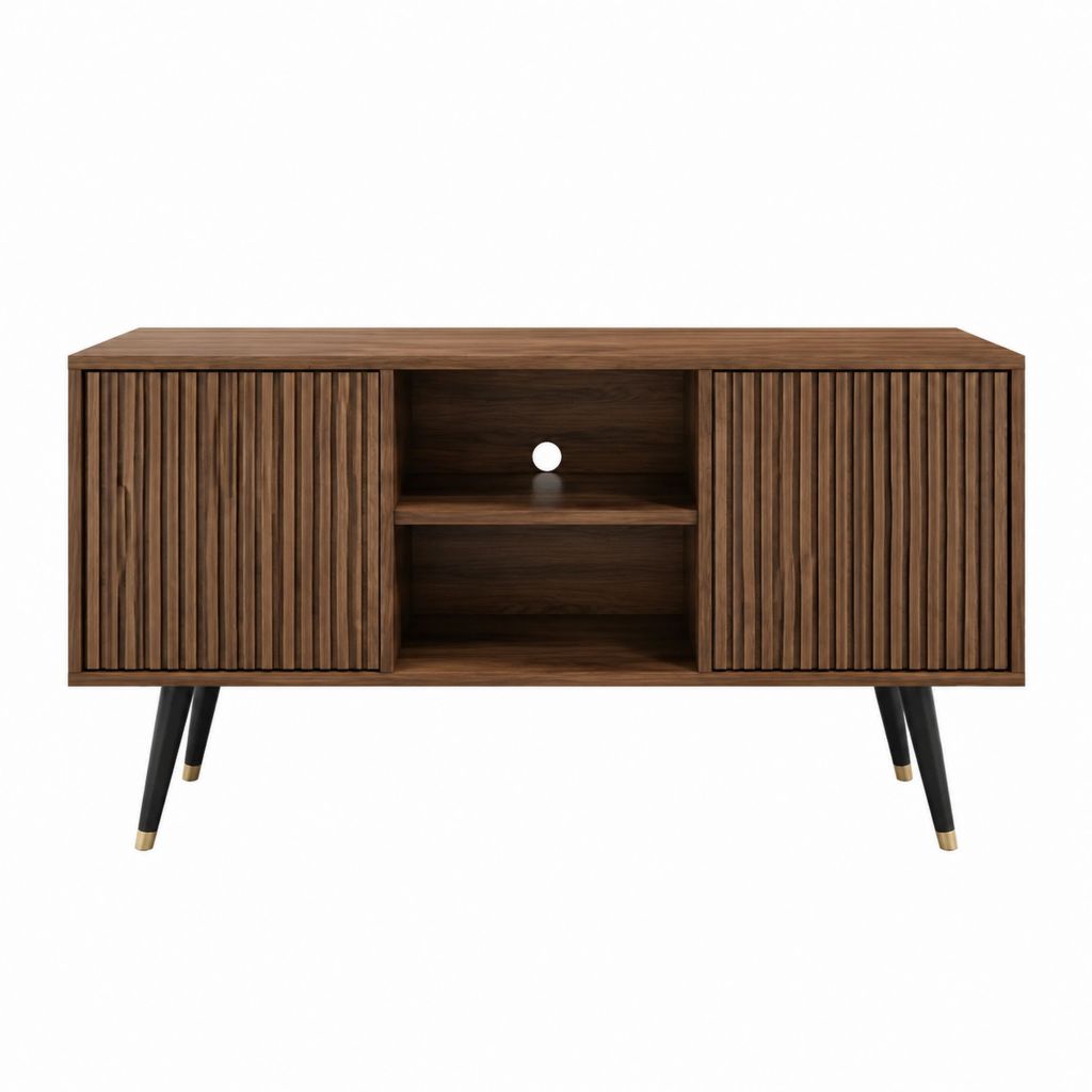 Meuble TV 2 portes noyer en MDF plaqué 160 x 40 x 75 cm