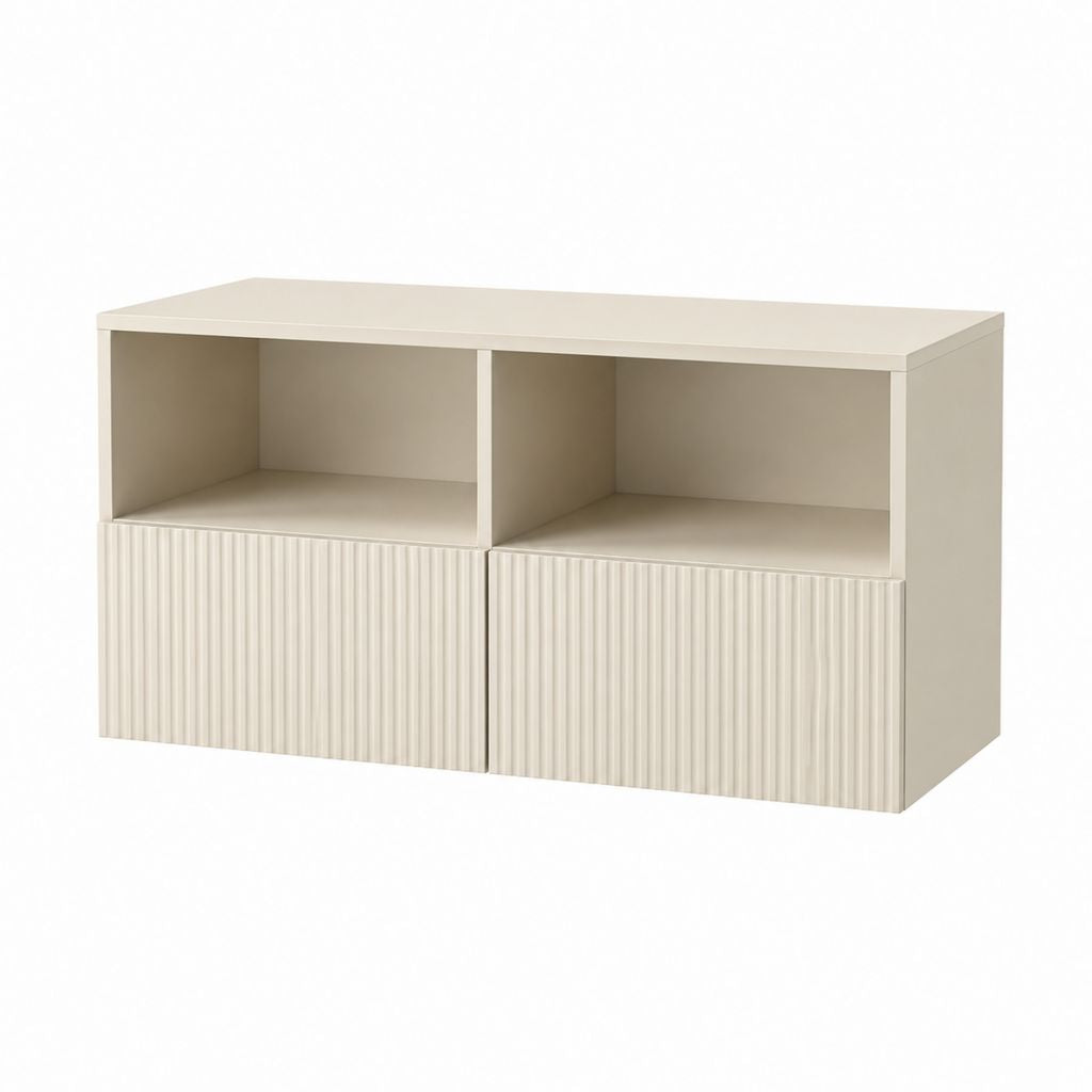 Meuble TV 2 portes avec niches beige en MDF rectangulaire 120 x 40 x 65 cm