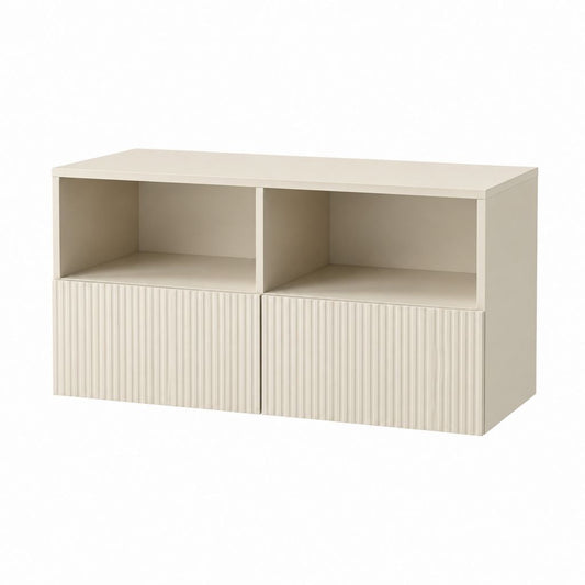 Meuble TV 2 portes avec niches beige en MDF rectangulaire 120 x 40 x 65 cm