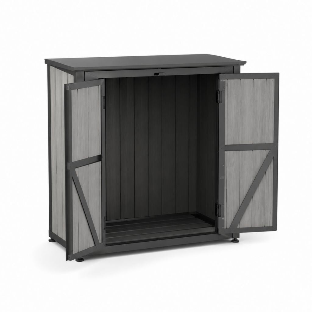 Armoire de jardin extérieure gris anthracite en polypropylène avec 2 portes 120 x 70 x 110 cm