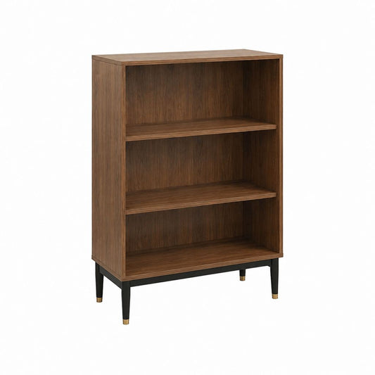Bibliothèque rectangulaire 3 niches noyer en panneaux MDF L 60 x P 30 x H 100 cm